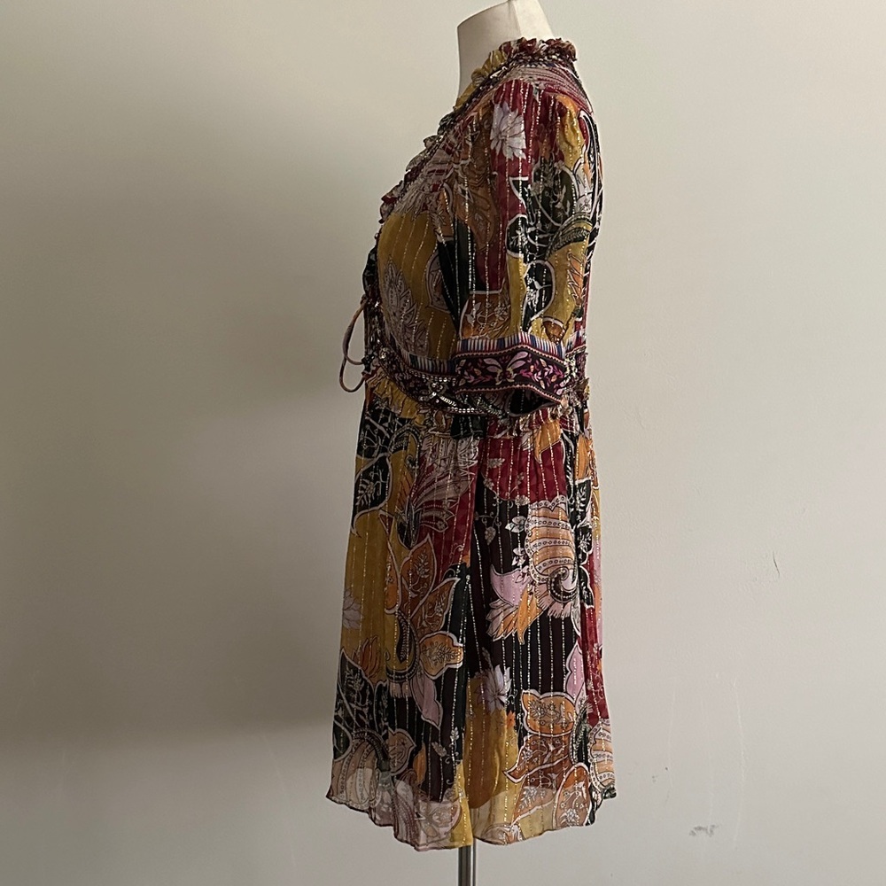 ANTHROPOLOGIE Beaded Sequin Shimmer Mini Dress Bohemian sz Medium - Picture 6 of 9